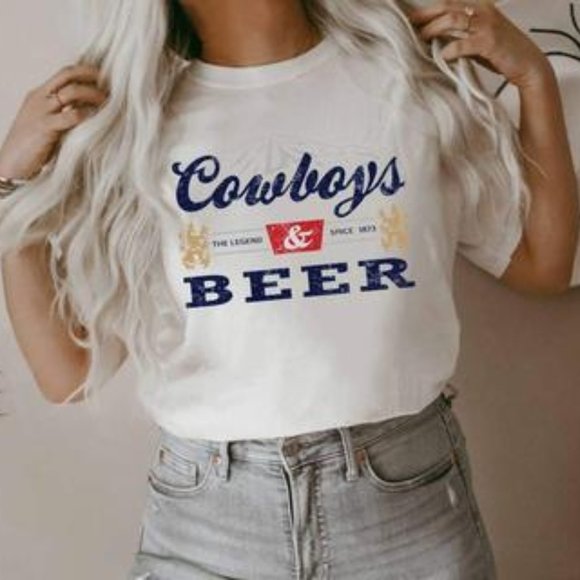 COWBOYS & BEER Handmade Graphic Tee - Picture 2 of 4